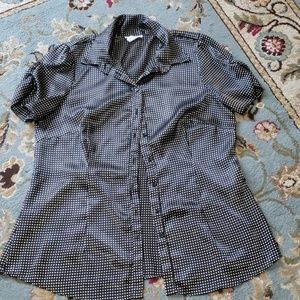 Womens Black Polka Dot Button Down Shirt
